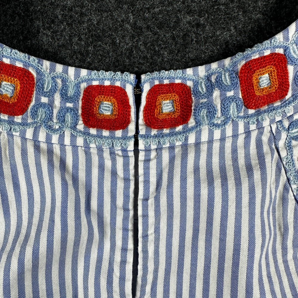 Tory Burch Meg Stripe Embroidered Top Sz SM Cropped Floral Blue White Preppy - Picture 4 of 6